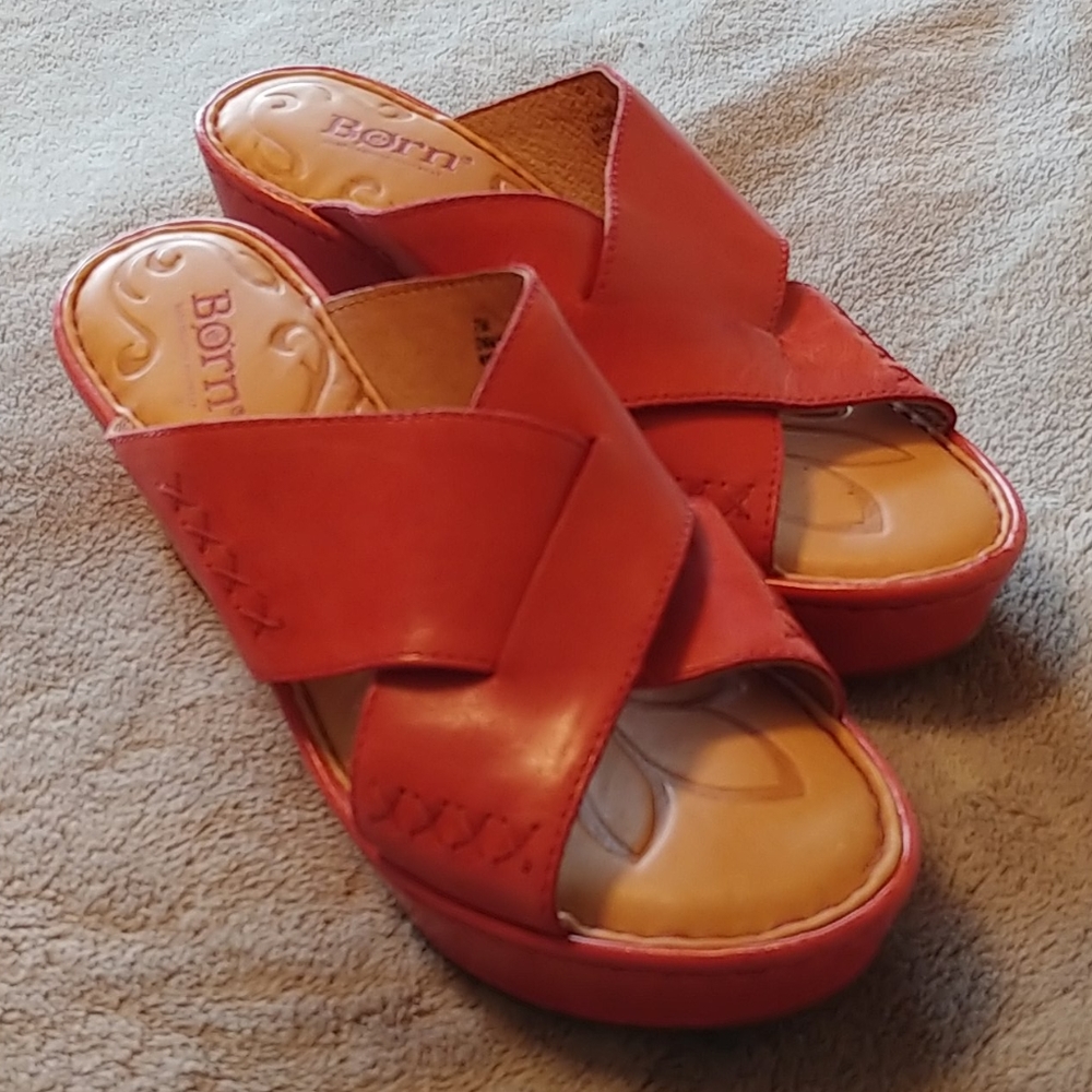 Born Pink Salmon Wedge Sandals Size 7